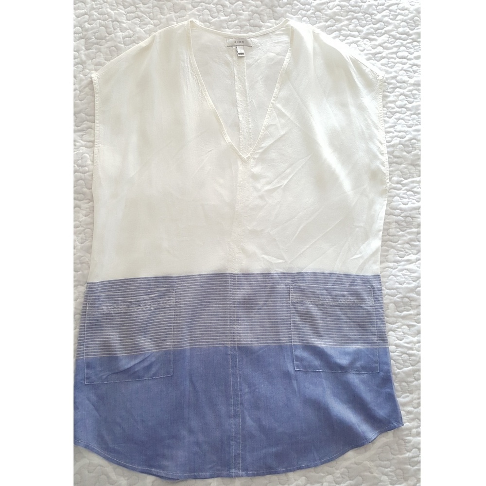 J.Crew swim deep v neck blue & white, gold stripe tunic beach cover-up S